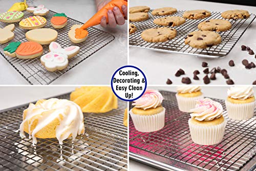 Ultra Cuisine 100% Stainless Steel Cooling and Baking Rack fits Jelly Roll Sheet Pan - Cool Cookies, Cake, Bread, Pie - Oven Safe Wire Grid for Roasting, Cooking, Grilling, BBQ, Smoking (10" x 14.75")