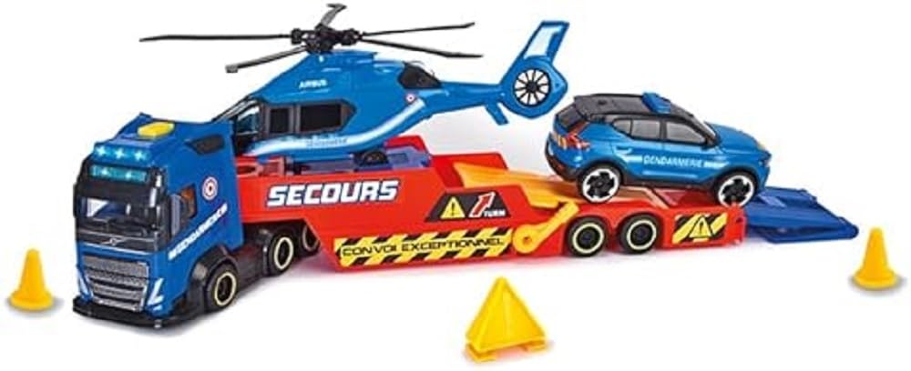 Dickie 203717005002 - Camión Portador de 40 cm + helicóptero + vehículo de gendarmería - Escala 1/24ª a Partir de 3 años