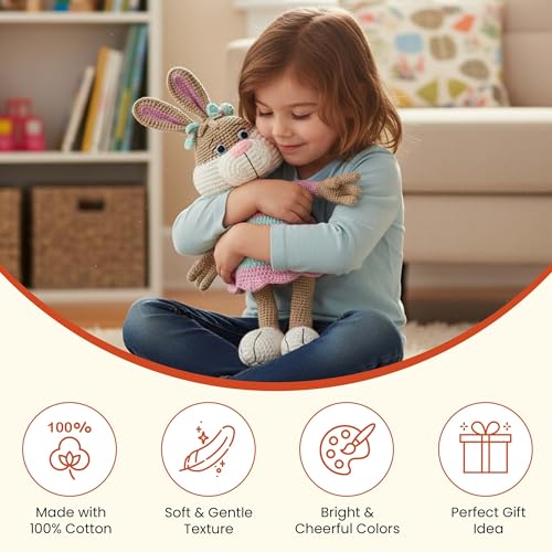 Image of Happy Threads Crochet Jill Rabbit Toy for Kids | Handmade Stuffed Animals for Boys & Girls | Soft, Safe & Lightweight Knitted Plush | Cute Bunny Soft Toy Gift for Babies, Toddlers & Nursery Decor