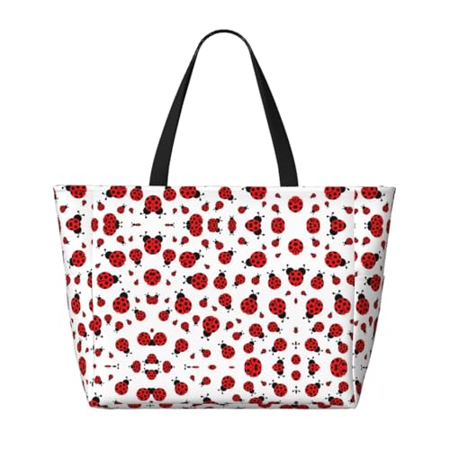Ladybug Print Large Capacity Beach Travel Bag Spacious And Durable Tote For Beach, Travel, And More!2