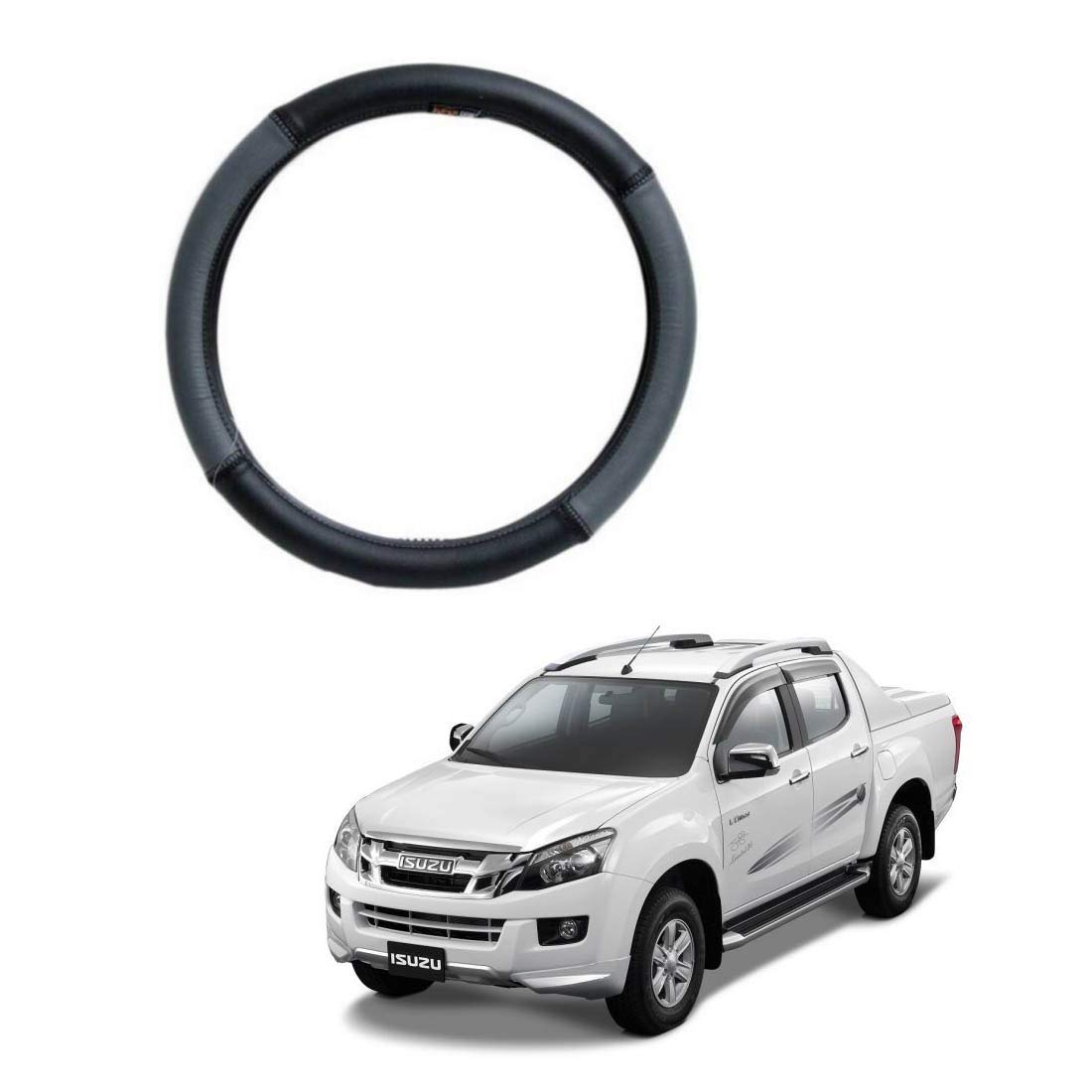 RKPSP Grey/Black Steering Leather Luxury Super Fiber Non-Slip Steering Wheel Cover for Isuzu D-Max V-Cross-image-38