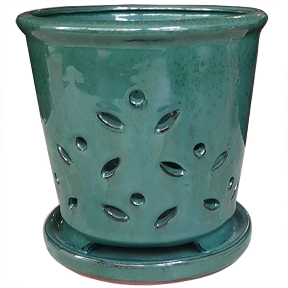 Fowargif Ceramic Orchid Pot Forest Green