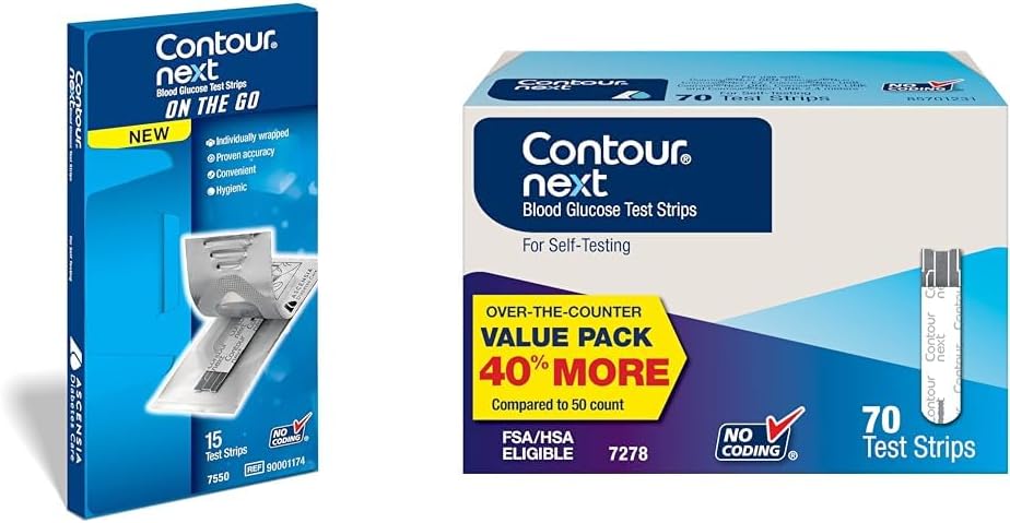 Contour Next Blood Glucose Test Strips for Diabetes – 70 and 15 Count (2 Pack, Total 85) – Accurate, No Coding, Second-Chance Sampling, Works with All Contour Next Meters for Easy Testing
