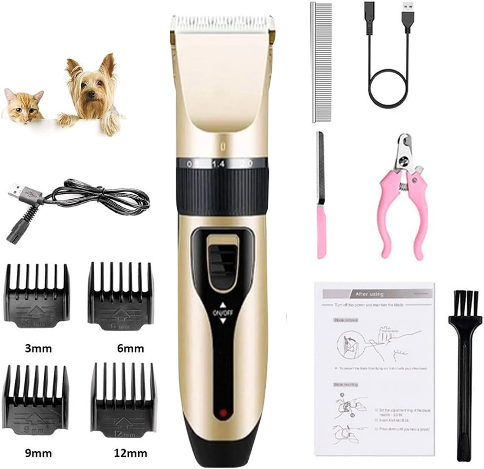 Máquina de Tosa Profissional Sem Fio para Cães e Gatos | Lâminas de Precisão Ajustáveis, Recarregável Bivolt, Silenciosa e com Kit de Acessórios Completo