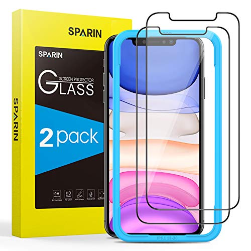 SPARIN [2 Pack] Protector de Pantalla Compatible con iPhone 11 / iPhone XR, Cristal Templado Compatible con iPhone 11 / iPhone XR con [Marco de Alineación] [9H Dureza]