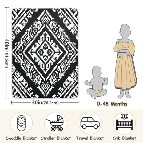 Kigai Black White Pattern Baby Blanket for Boys Girls Swaddle Blankets Soft Cozy Receiving Blanket Nursery Crib Blankets for Toddler Newborn, 30 x 40 Inch3