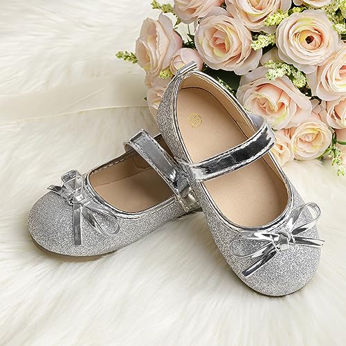 Girls Glitter Sparkle Princess Dress Shoes Wedding Party Mary Jane Ballet Flats2