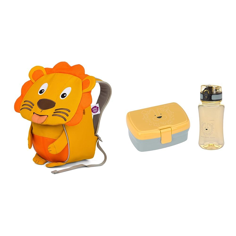 Affenzahn Kleiner Freund Kindergarten-Rucksack & LÄSSIG Brotdose & Trinkflasche Set - Lunch Set mit Lunchbox und Trinkflasche (460 ml)/About Friends Lion