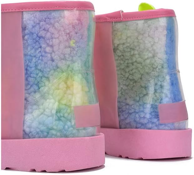 Bayberry Clear Fur Round Toe Lug Snow Booties (Bayberry)