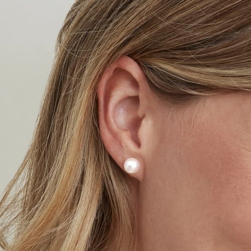 THE PEARL SOURCE 14K Gold 7-7.5mm Hanadama Quality Round White Akoya Cultured Pearl Stud Earrings for Women Pearl Gifts for Christmas, Holidays and Anniversary2