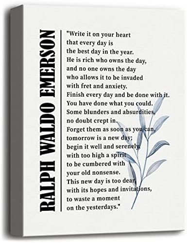 Inspirational Quotes Canvas Wall Art, Ralph Waldo Emerson Wall Sign- Write It On Your Heart, Motivational Positive Quote Book Page Print Poster, Great Gift for Home and Office Decor 12x15