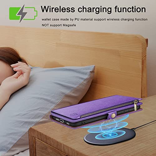 Image of XcaseBar Compatible with Samsung Galaxy S25 Wallet case with Zipper Credit Card Holder【RFID Blocking】,Flip Folio Book PU Leather Phone case Shockproof Cover Women Men for Samsung S25 case Purple