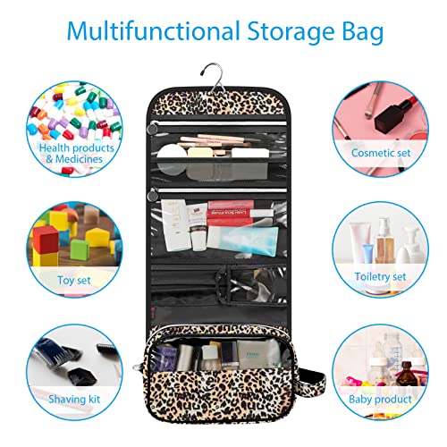 Fintie Beauty Case Da Viaggio Portatile Trucco, Borse Toilette Da Viaggio Borsa Grande Custodia Organizer Con Gancio Per Appendere Per Donna E Ragazze, Leopardo - 5