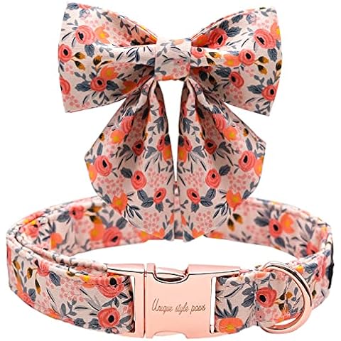 Unique style paws Dog Collar with Tie Adjustable Pink Bowtie Puppy Collars for Small Medium Large Dogs and Cats-M Cover
