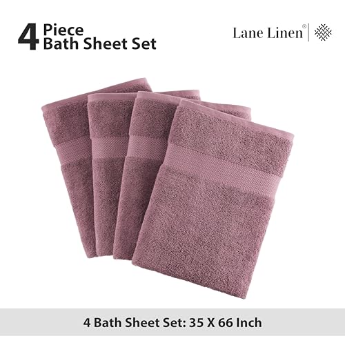 Image of LANE LINEN 100% Ring Spun Cotton Bath Sheets (35 inchx66 inch) - 4 Pcs - Highly Absorbent, Soft & Low Lint - Extra Large Towel Sets - Oversized Daiiy Use Bathroom Towels Ideal for Adults, Spa - Wistful Mauve
