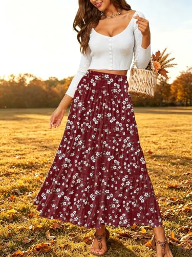 Image of NASHALYLY Women's Chiffon Elastic High Waist Pleated A-Line Maxi Skirts