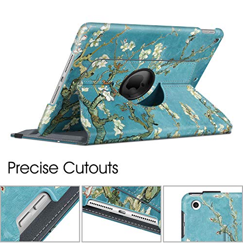 Image of Fintie Rotating Case for iPad 9th Generation (2021) / 8th Generation (2020) / 7th Gen (2019) 10.2 Inch - 360 Degree Rotating Stand Cover with Pencil Holder, Auto Wake Sleep, White Blossom
