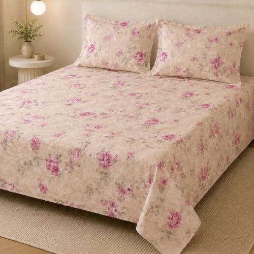 Image of LANE LINEN Symphony 100% Cotton 144TC Double Bedsheet Set, 3 Piece, Printed