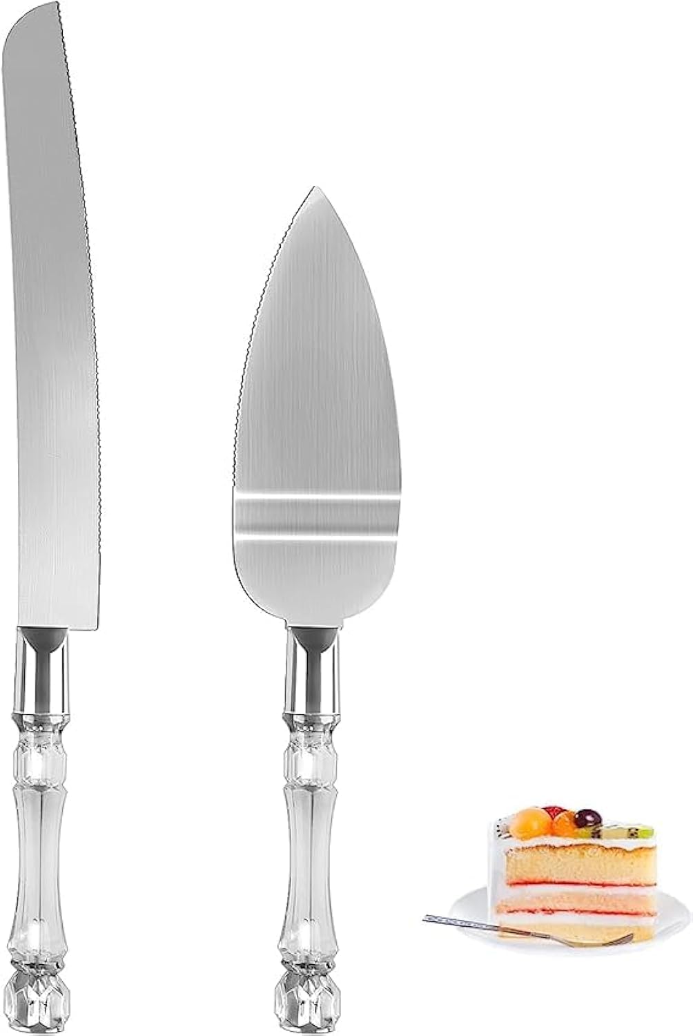 GOOLSKYg Cake Knife and Server Set - 2 Pcs Cake Cutting Set for Wedding with Stainless Steel Blades, Wedding Cake Knife with Acrylic Faux Crystal Handles