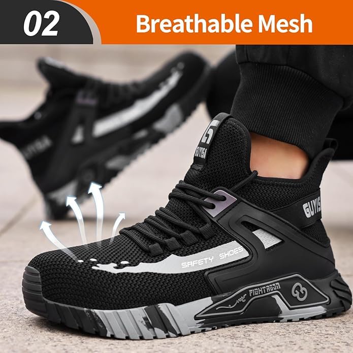 Steel Toe Safety High-Cut Boot, Breathable Lightweight Smash-Proof Industries Construction Work Shoes3