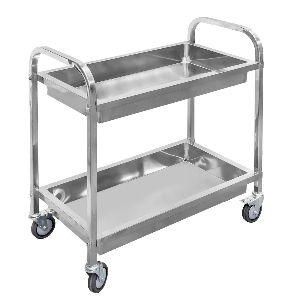MEGA-M Wózek kelnerski gastronomiczny 2 półki inox 85x45x90 cm | Głębokie półki, stal nierdzewna, skręcany, mobilny, łatwe czyszczenie, do gastronomii