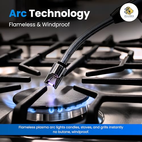 Image of PRO365 Premium Metallic 27 CMS USB Rechargeable Electric Candle Lighter | 1 Year Warranty | Windproof Flameless Arc | 360 Flexible Neck | Safety Lock & LED Indicator | Black