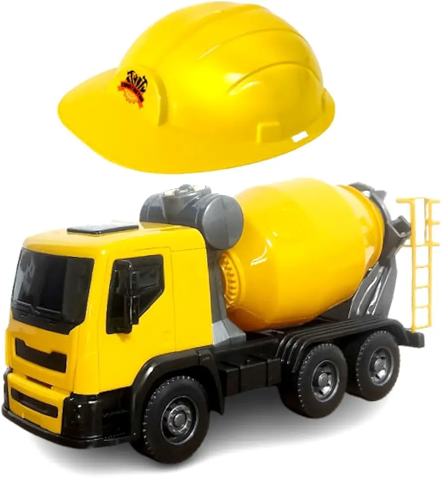 Kit Caminhão Brutale Betoneira Realista que Gira com Chapéu Capacete Construtor