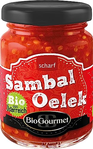 BioGourmet Sambal Oelek – Scharfe Chilipaste aus roten Chilis, Bio, vegan, ohne Zusatzstoffe, perfekt für Pizza, Pasta & Curry – 103g Glas