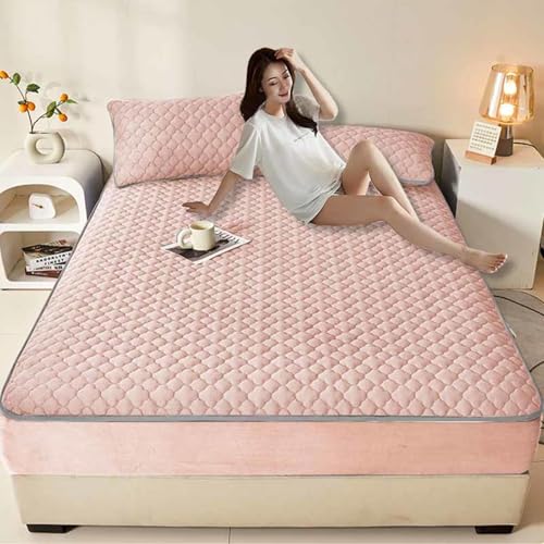 Protector De Colchón Funda De Colchón Funda De Colchón Colcha De Invierno De Terciopelo De Leche Engrosada, Colcha Ajustada, Sábana De Funda De Colchón De Terciopelo Coral,E-2Pillowcase