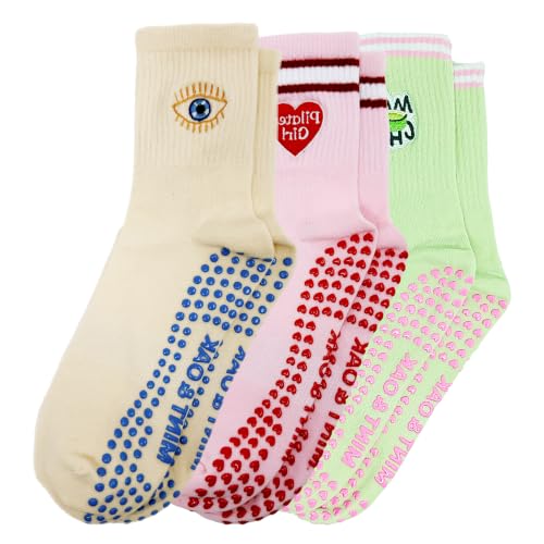 Image of Mint & Oak Pilates Socks with Grips for Women, Ankle Length Non-Slip Yoga Socks, Cotton Ideal For Yoga, Pilates, Gym, Workout, Cute Women's Gift