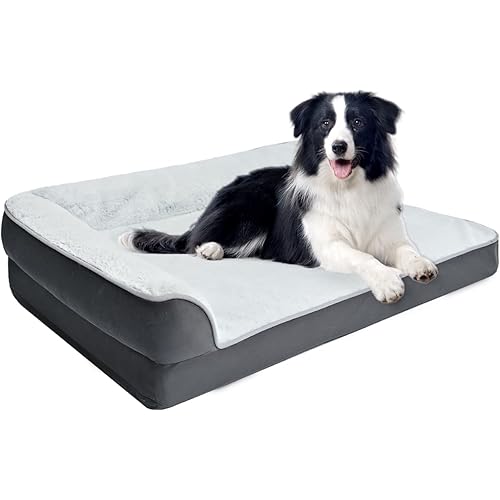 Amazon Basics Washable L-Shaped Dog Bed for Medium Dogs, Anti-Slip Pet Sofa Bed for Indoor Dogs, Crate Bed, 36x27x8 Inches, Gray, Medium
