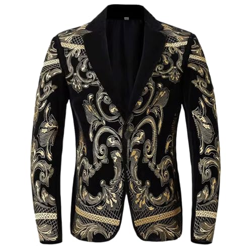 Blazer noir broderie florale dorée homme WOLONG veste de costume