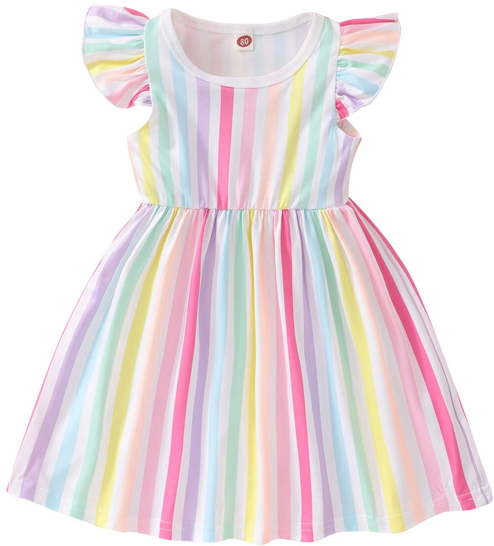 Baby Girls Dress Unicorn Casual Flutter Sleeve Swing Sundress Birthday Party Summer Playwear Dresses 1-8 Years Old