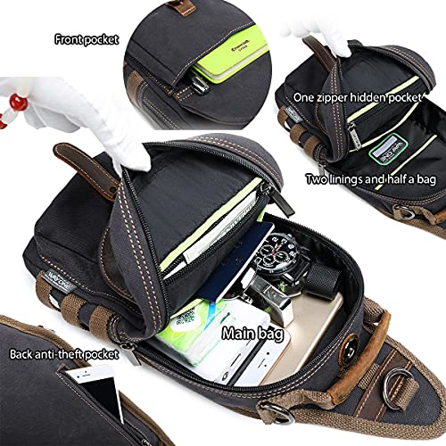 Canvas And Leather Vintage Shoulder Backpack Cross Body Bag Sling Bag Chest Pack Bag Strap Bag One Strap Messenger Bag Backpack Men/Women Cycling Hiking Camping Outdoor Travel Brown #TOP5