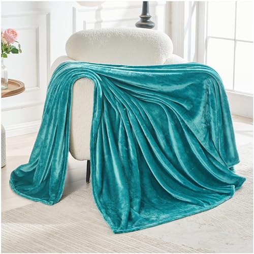 GC GAVENO CAVAILIA Flannel Fleece Throw Blanket Large Travel Sofa Bed Blanket Super Soft Fluffy Warm Throws - Plush Blanket For Bed - 130x150 Cm - Teal