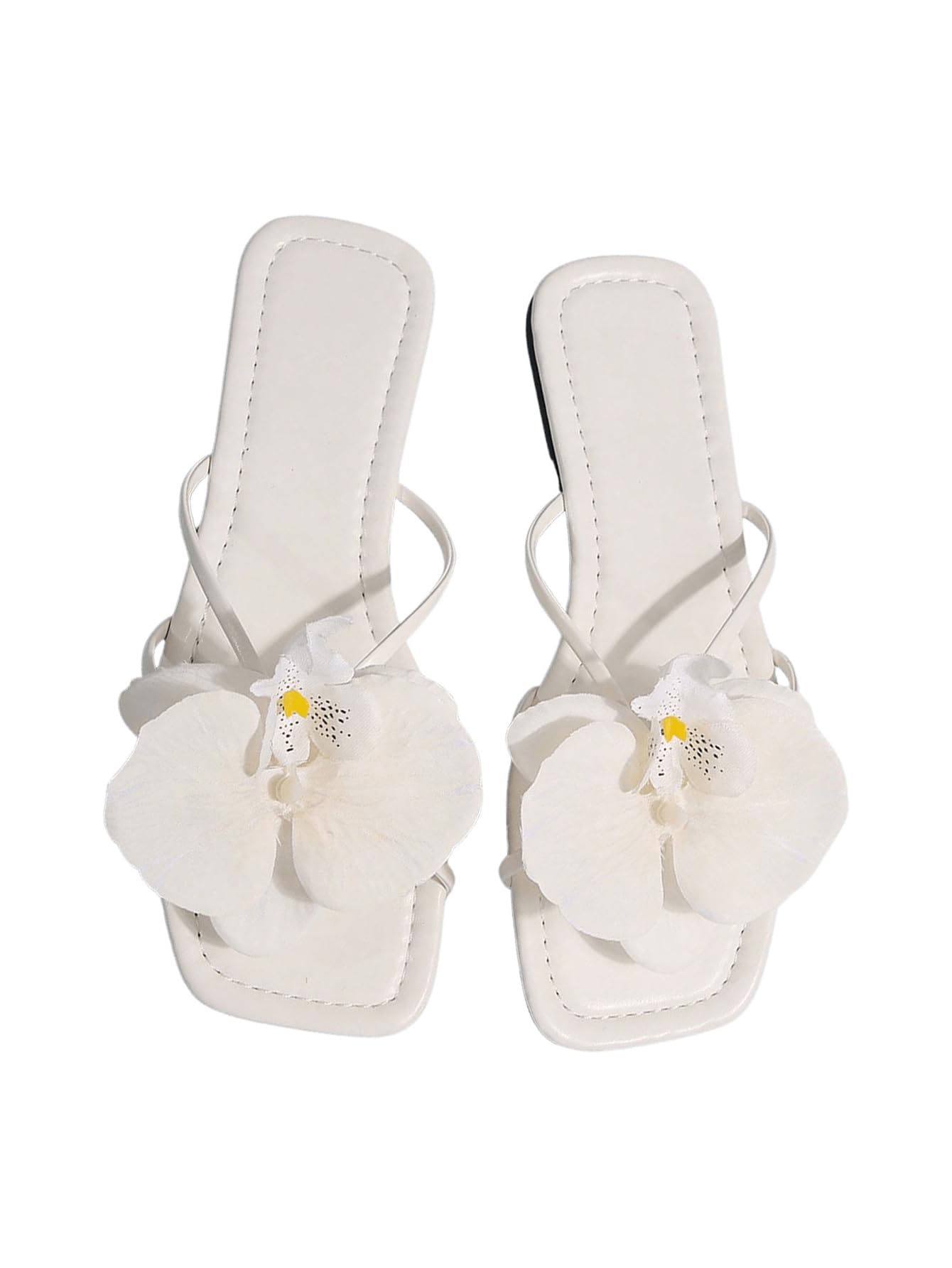 GORGLITTER Women's 3D Flower Sandals Dressy Square Toe Floral Flat Slides