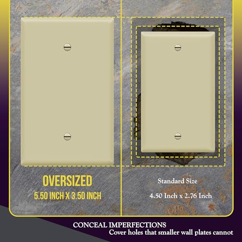 Image of ENERLITES Oversized Blank Wall Plate Cover, 1-Gang, 1 Pack, Ivory | Jumbo size 5.5 inch x 3.5 inch, cover unused electrical box /outlet /switch, unbreakable polycarbonate, UL-listed, easy to install