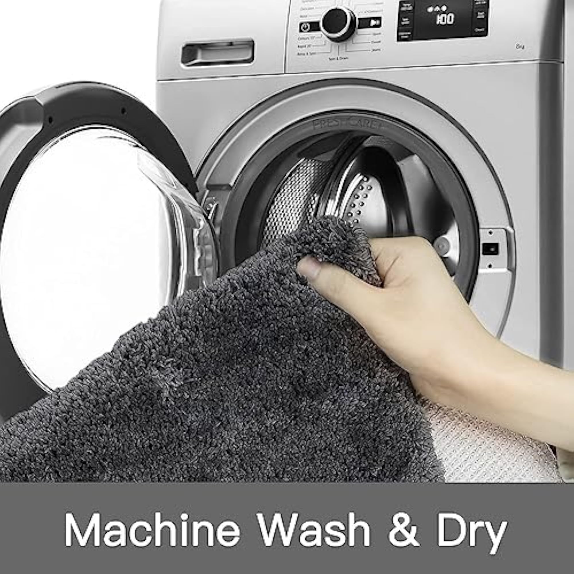 Plush Microfiber Non-Slip Shower Rug, Grey
