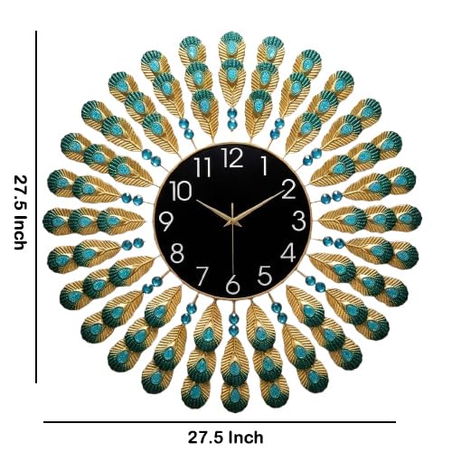 Image of RECTITUDE Large Silent Wall Clocks, Modern, Battery Operated, Non-Ticking for Bedroom Office Kitchen Home Metal Glass Decoration, Quartz Wall Watch for Indoor House, Living Room (Luxury Clock)