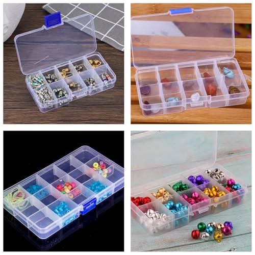 Image of 4 PCS 10 Grids Plastic Organizer Box with Dividers, Small Clear Tackle Container, Candy Large Bead Compartment