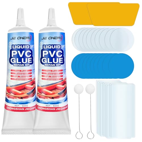 Pool Reparaturset, Wasserdichtes PVC Reparaturset mit 2 × 50ml Kleber & 30 Patches(Transparent&Blau), Extra Starkes Pool Flickzeug für Schlauchboote, Pools, Whirlpools, Luftmatratzen, Zelte & Kajaks