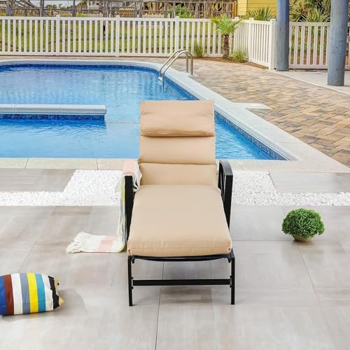 Image of LOKATSE Home Outdoor Adjustable Chaise Patio Steel Furniture Metal Lounge Chair with Cushion