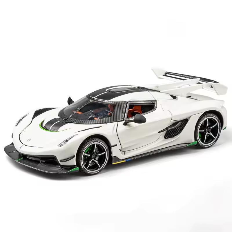 Image of Alokik Enterprise 1:24 Koenigsegg Jesko Sport Diecast Model Metal Pull-Back Car with Sound & Light and 2 Opening Doors Kids' Best Toy Vehicle Gift【White】