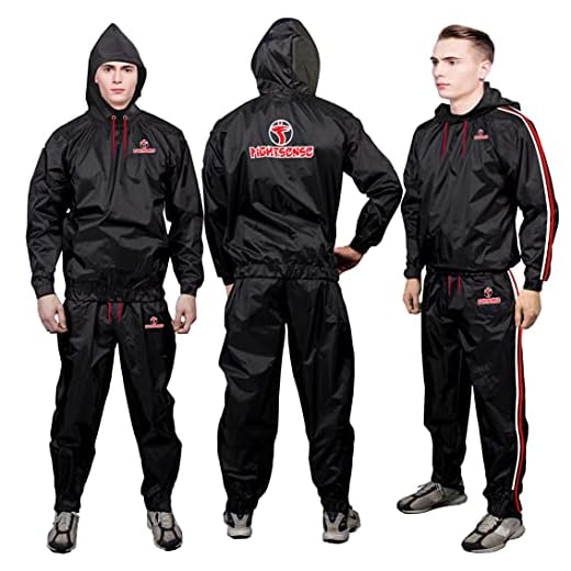 FIGHTSENSE MMA Sauna Sweat Suit Non Rip Track Weight Loss Slimming Fitness Gym Exercise Training (Red Hoodies & Pants, XL)