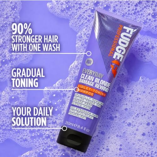 Fudge Professional Everyday Clean Blonde Damage Rewind Shampoo, Daily Purple Toning for Blonde Hair, Bond Repair Technology, 250 ml - Image 6