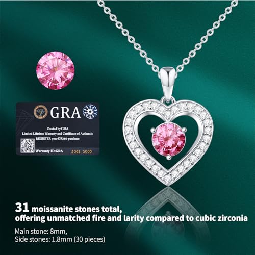 Full Moissanite Heart Necklace - No CZ! 2ct Vibrant Birthstone & 30 White Gems | 12 Month Gifts for Wife, Mom, Her | Anniversary, Valentine's Day, Mother's Day Jewelry4