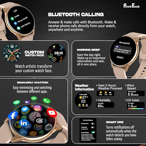 Image of PunnkFunnk EVO Vista Smartwatch, 1.3 inch HD Display Bluetooth Calling, Fitness & Sleep Tracker, 100+ Sports Modes, IP67 Waterproof Compatible with Android & iOS(Pink)