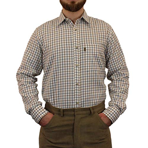 GAME Mens Tattersall Shirt - Brown/Navy Large Brown