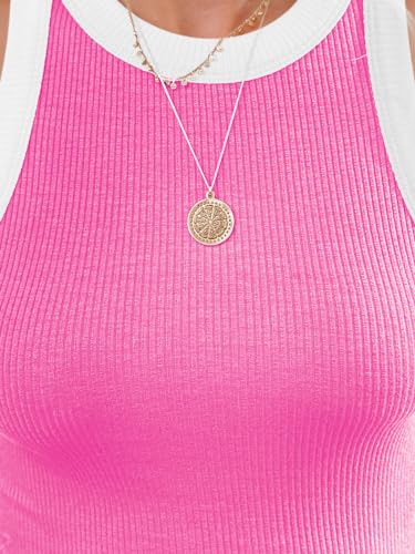 Image of siliteelon Womens Colorblock Racerback Crew Neck Casual Basic Ribbed Fitted Tank Top Sleeveless Camis