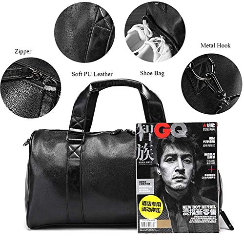 Hemfv Leather Travel Weekender Overnight Gym Sports Luggage Tote Gym Bag For Men & Women Leather Sports Gym Bag Black #TOP6